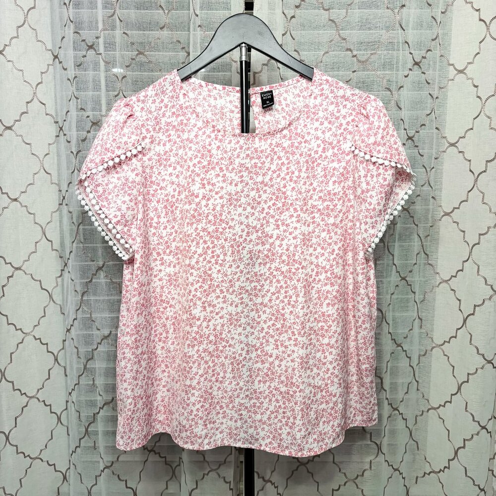 Emery Rose Pink Floral Flutter Sleeve Blouse XL